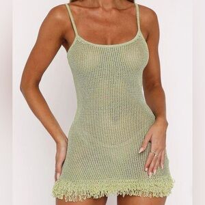 White Fox Green Crochet Dress